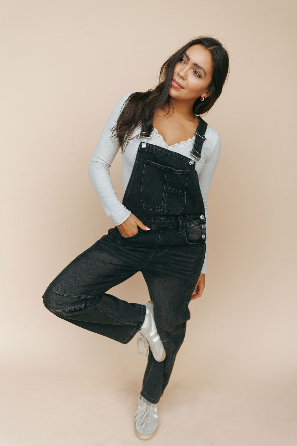 Carly Denim Barrel Overalls in Black