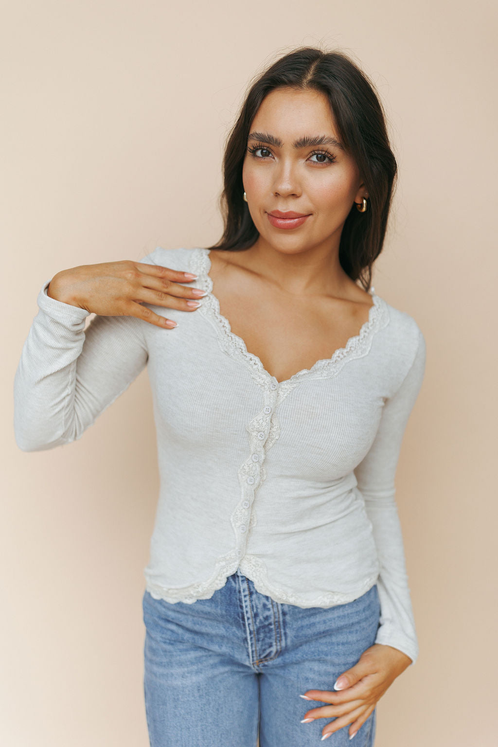 FINAL SALE - Emmie Lace Top in Oatmeal Secondary image