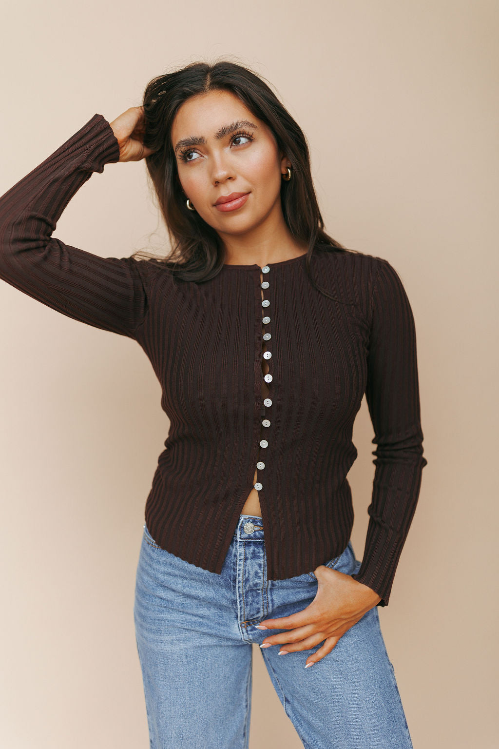 FINAL SALE - Indy Ribbed Cardigan in Chocolate