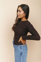 FINAL SALE - Indy Ribbed Cardigan in Chocolate