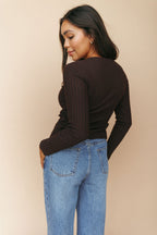 FINAL SALE - Indy Ribbed Cardigan in Chocolate
