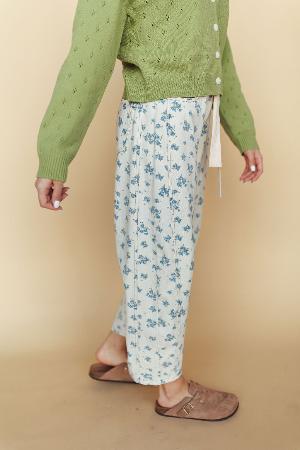 Misty Floral Barrel Pants in Blue
