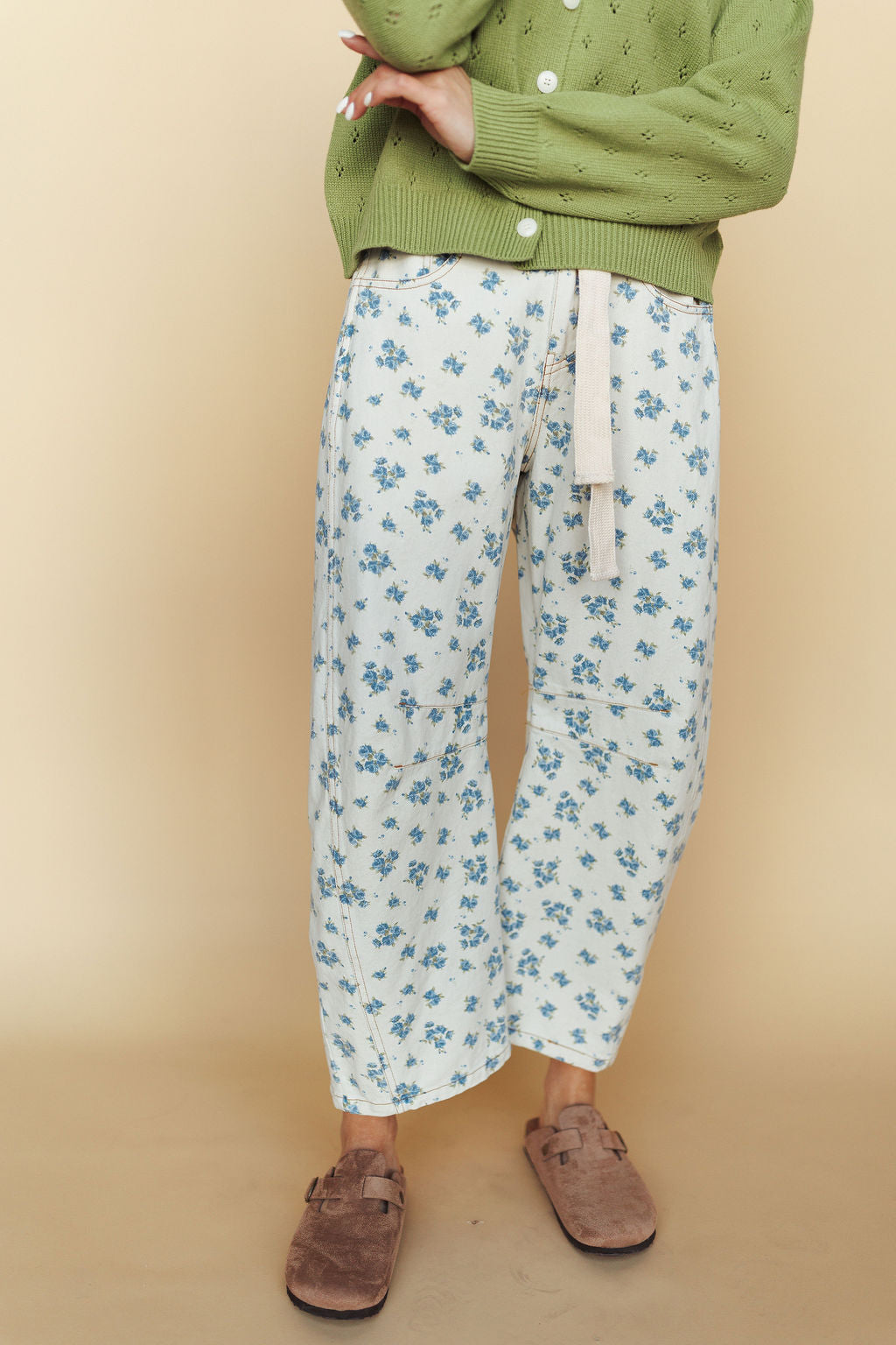 Misty Floral Barrel Pants in Blue