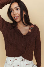 Heather Embroidered Cardigan in Mocha