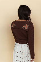 Heather Embroidered Cardigan in Mocha