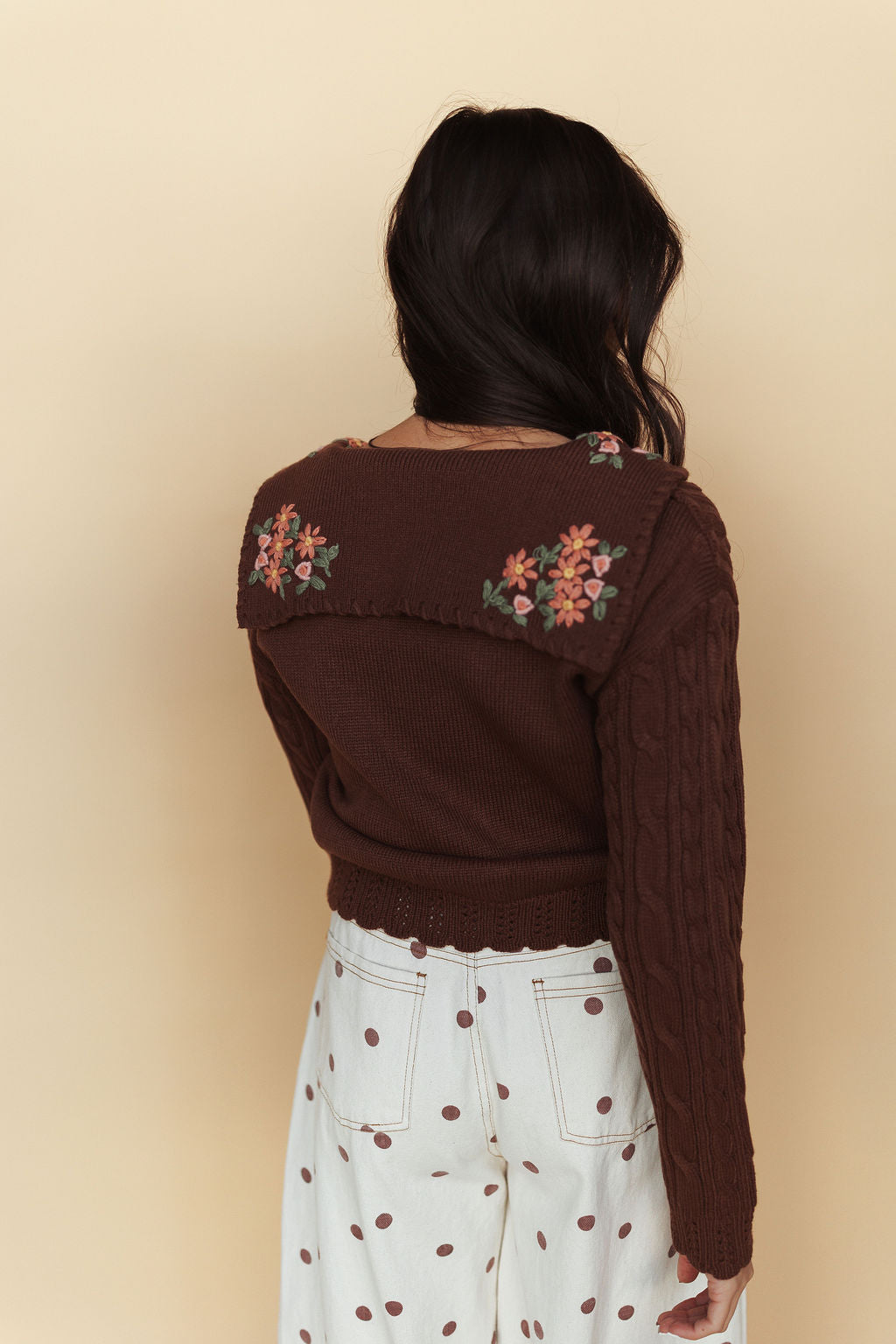 Heather Embroidered Cardigan in Mocha