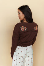 Heather Embroidered Cardigan in Mocha