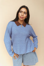 Colbie Polo Sweater in Dusty Blue