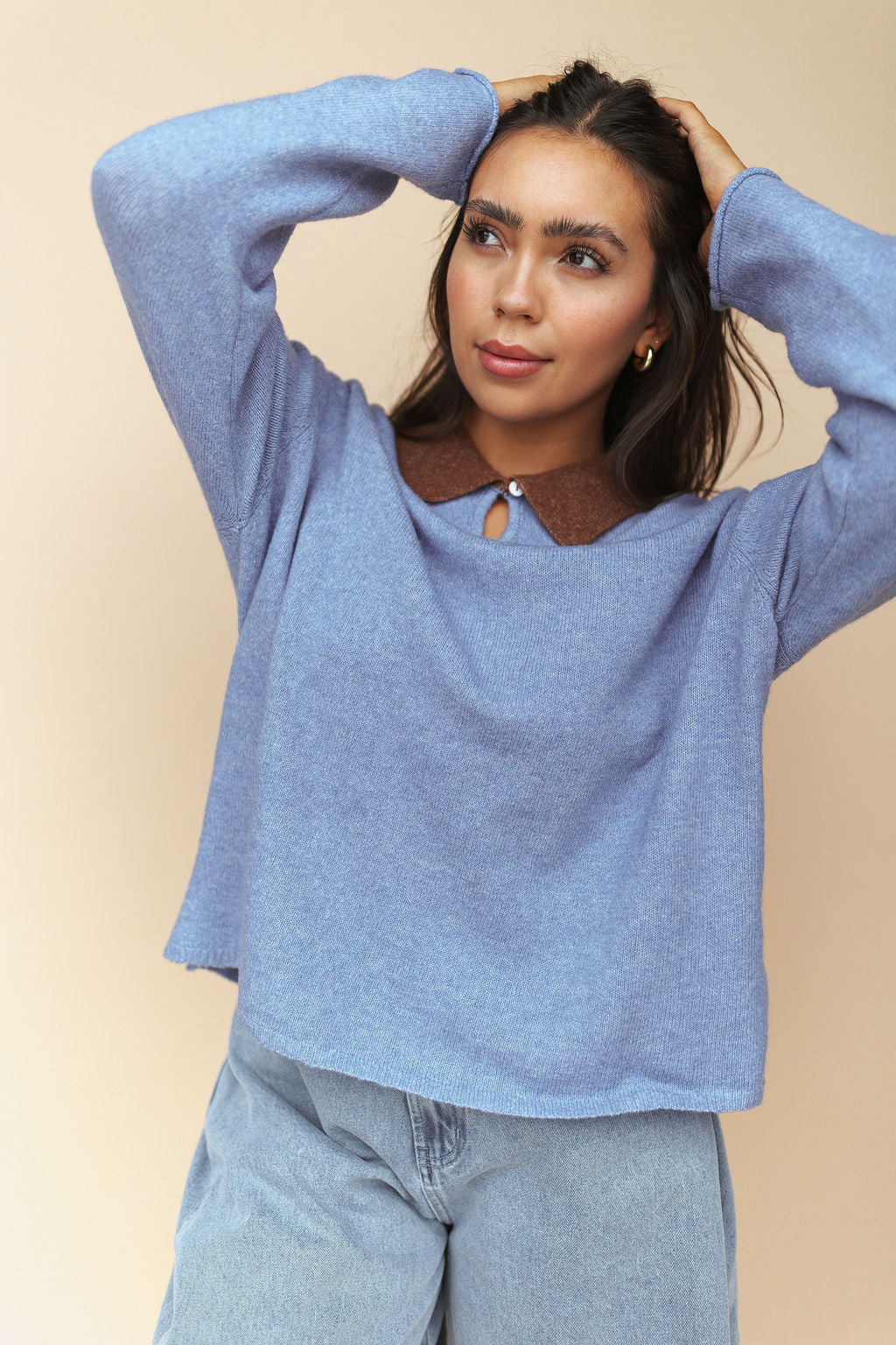Colbie Polo Sweater in Dusty Blue