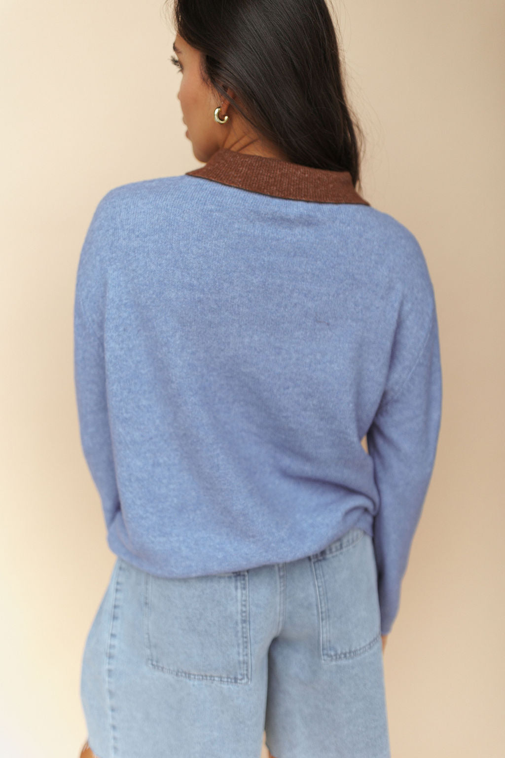 Colbie Polo Sweater in Dusty Blue