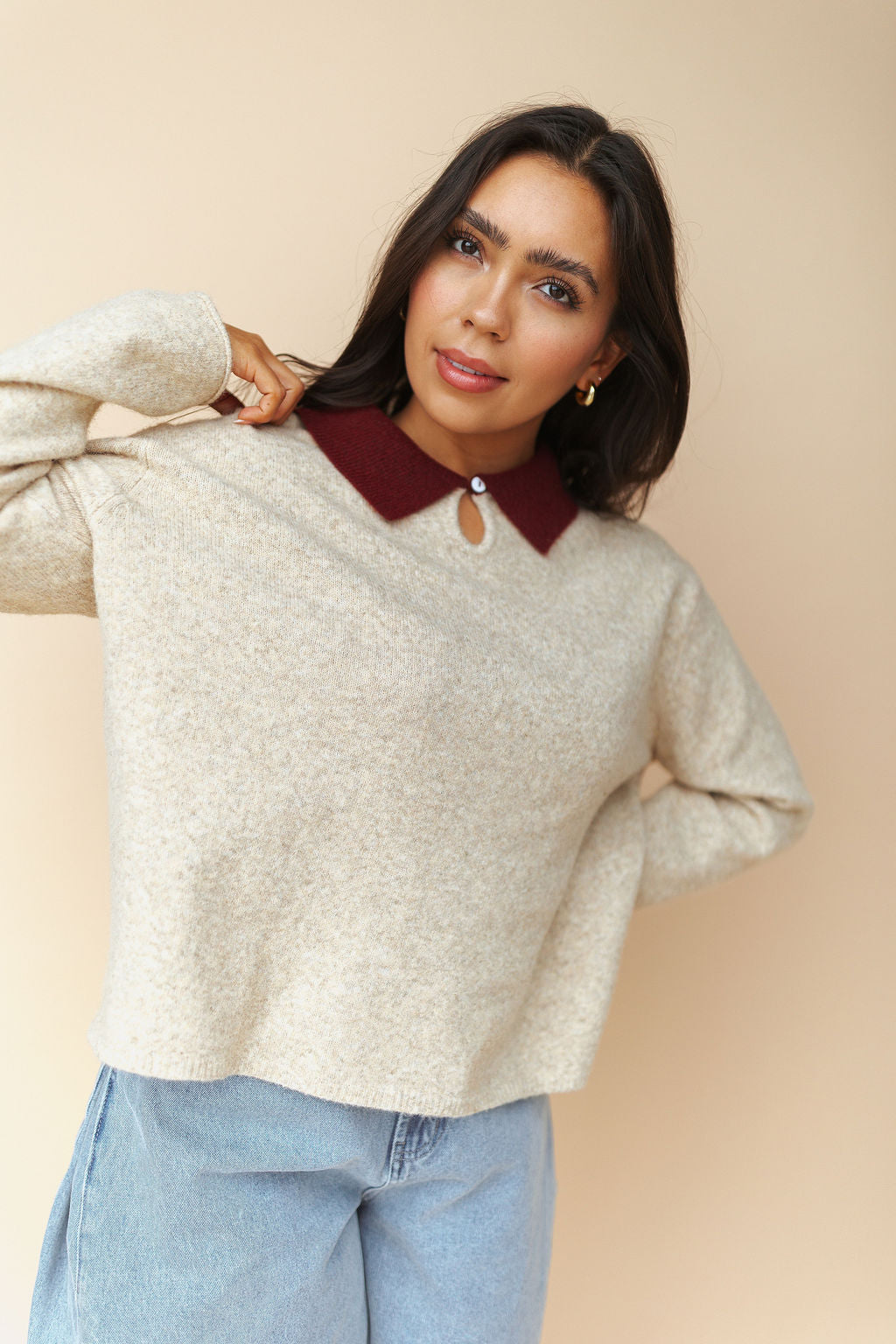 Colbie Polo Sweater in Latte