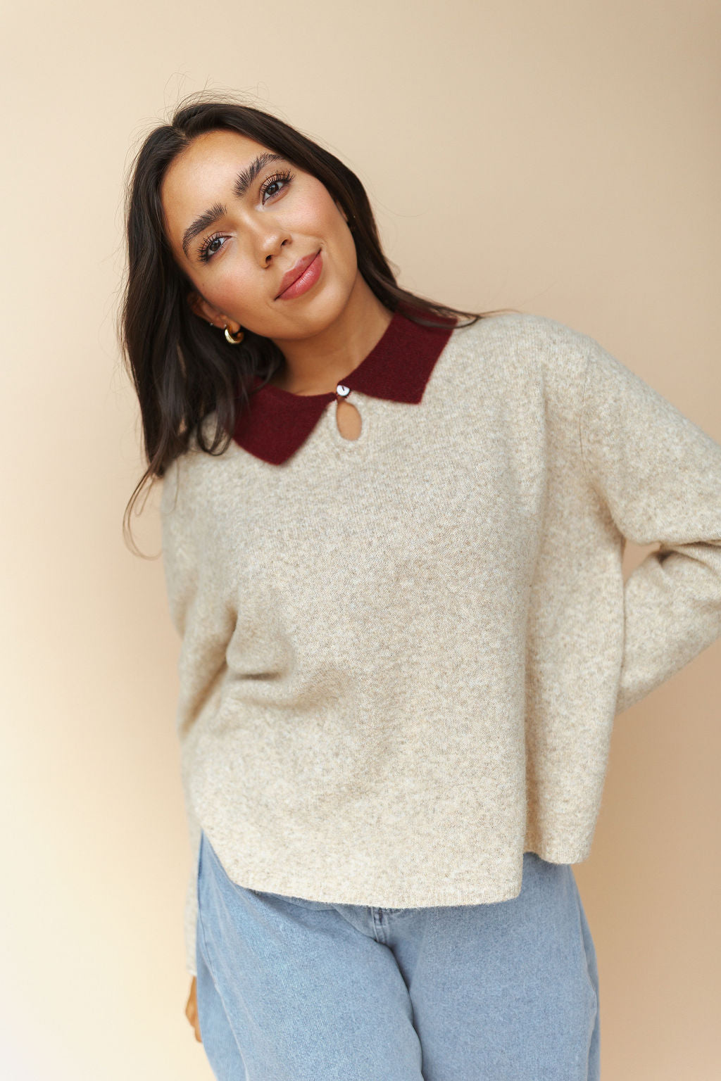 Colbie Polo Sweater in Latte Main image