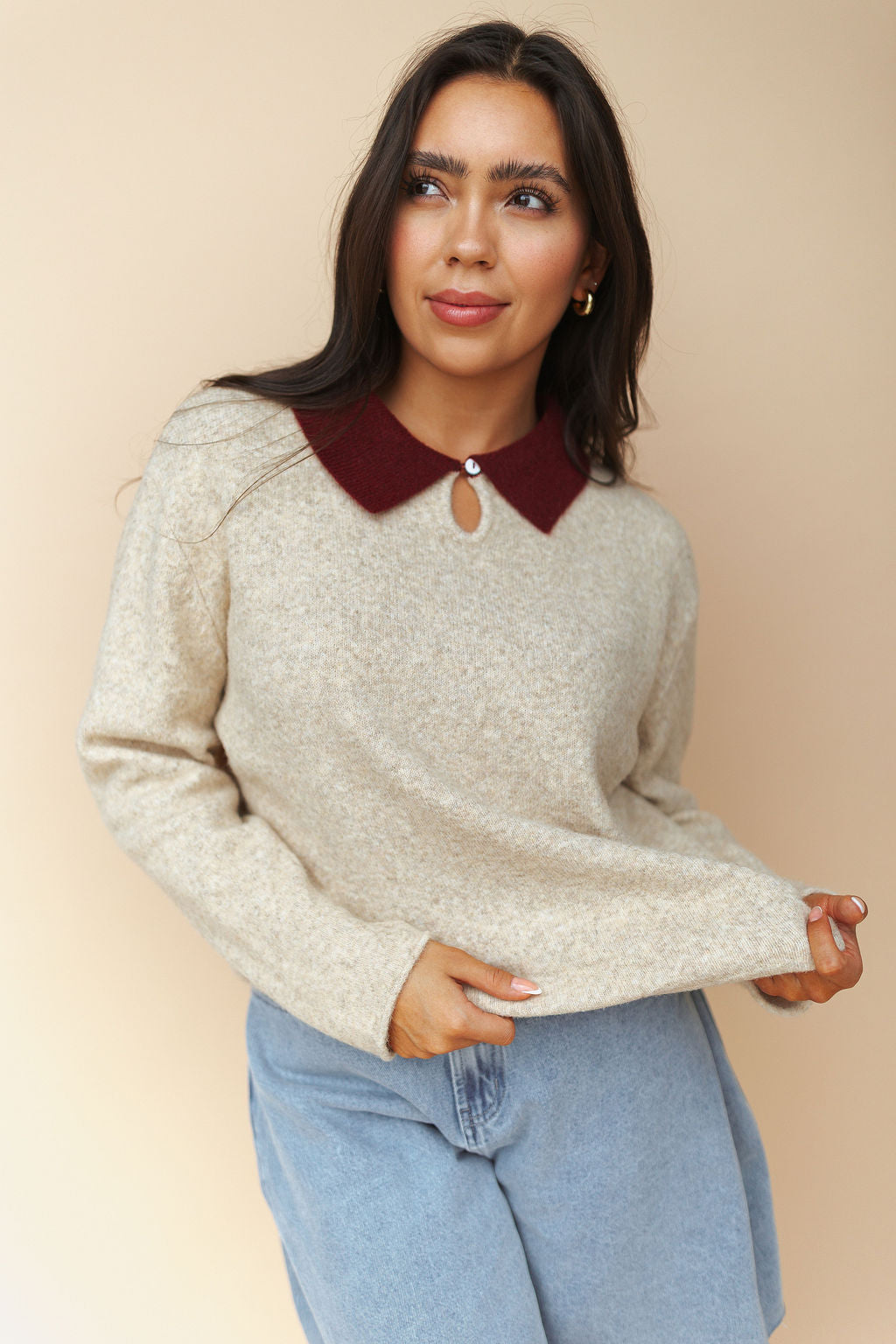 Colbie Polo Sweater in Latte