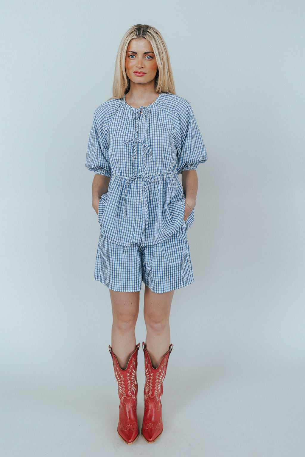 Blueberry Fields Gingham Tie Top