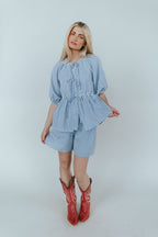 Blueberry Fields Gingham Tie Top