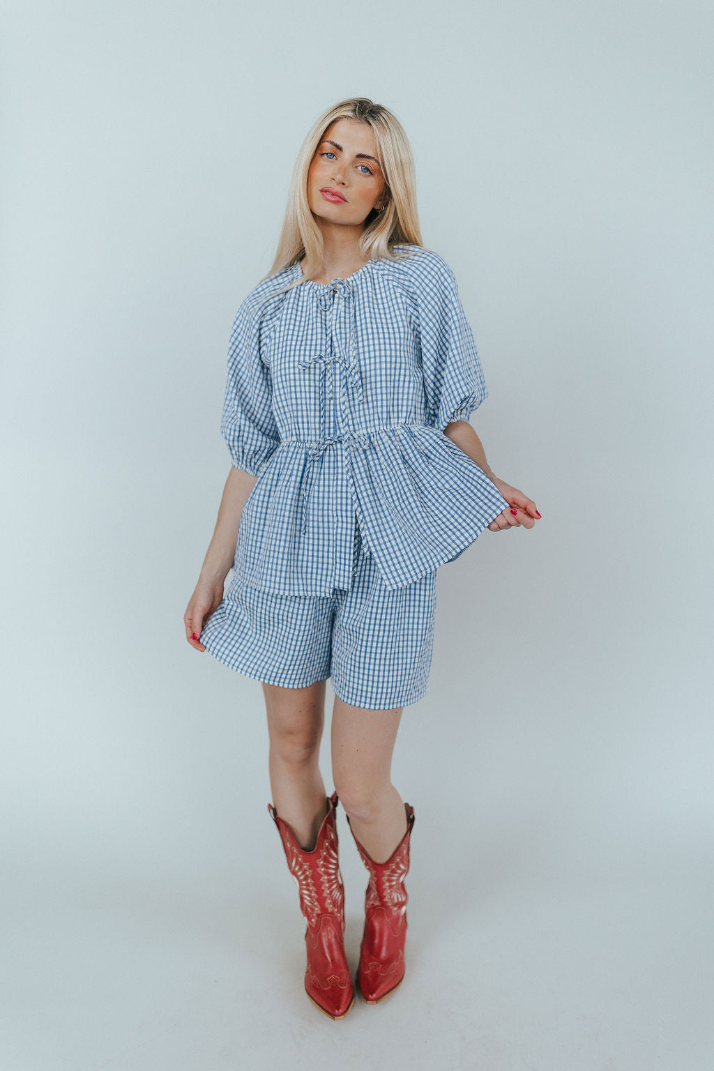 Blueberry Fields Gingham Tie Top
