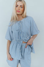 Blueberry Fields Gingham Tie Top