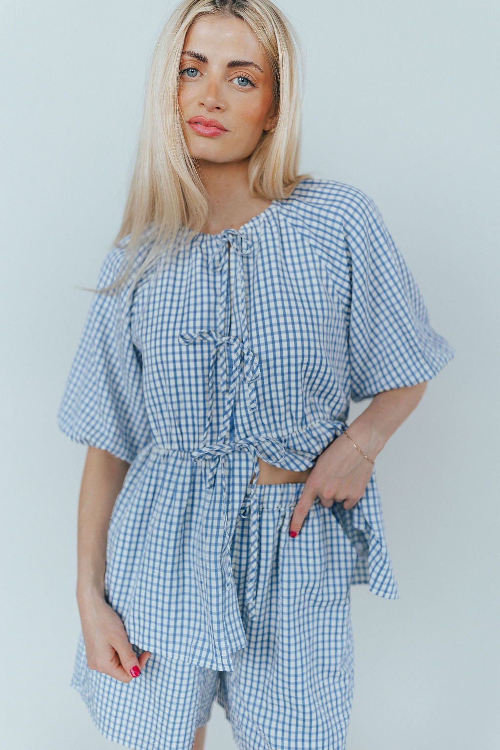 Blueberry Fields Gingham Tie Top