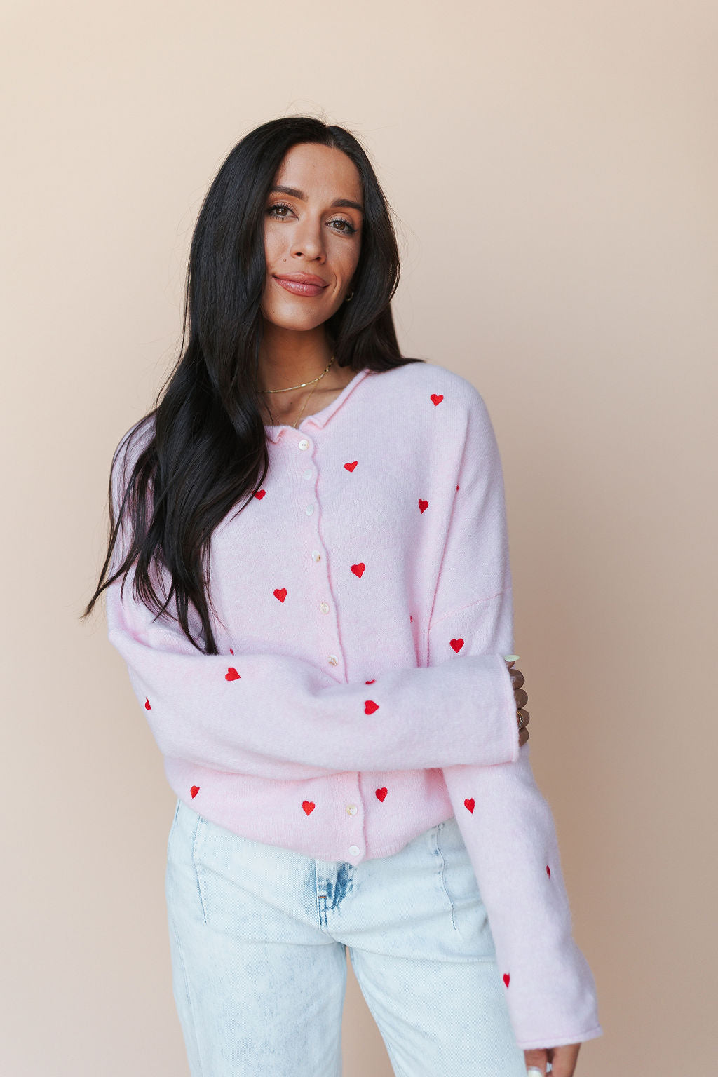 FINAL SALE - Piper Embroidered Cardigan in Pink Main image