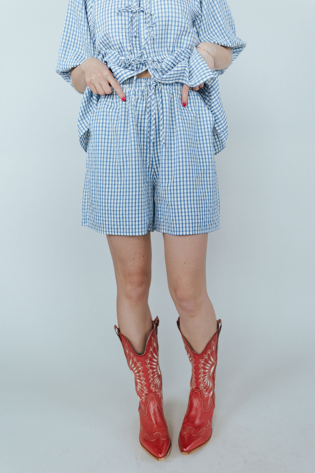 ボトムスその他 RIBBON STRING SHORTS GINGHAM BLUE Light Blue Gingham Cotton Boxer Shorts | Turnbull & Asser