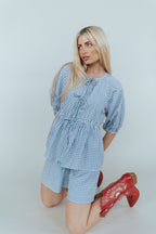 Blueberry Fields Gingham Tie Top
