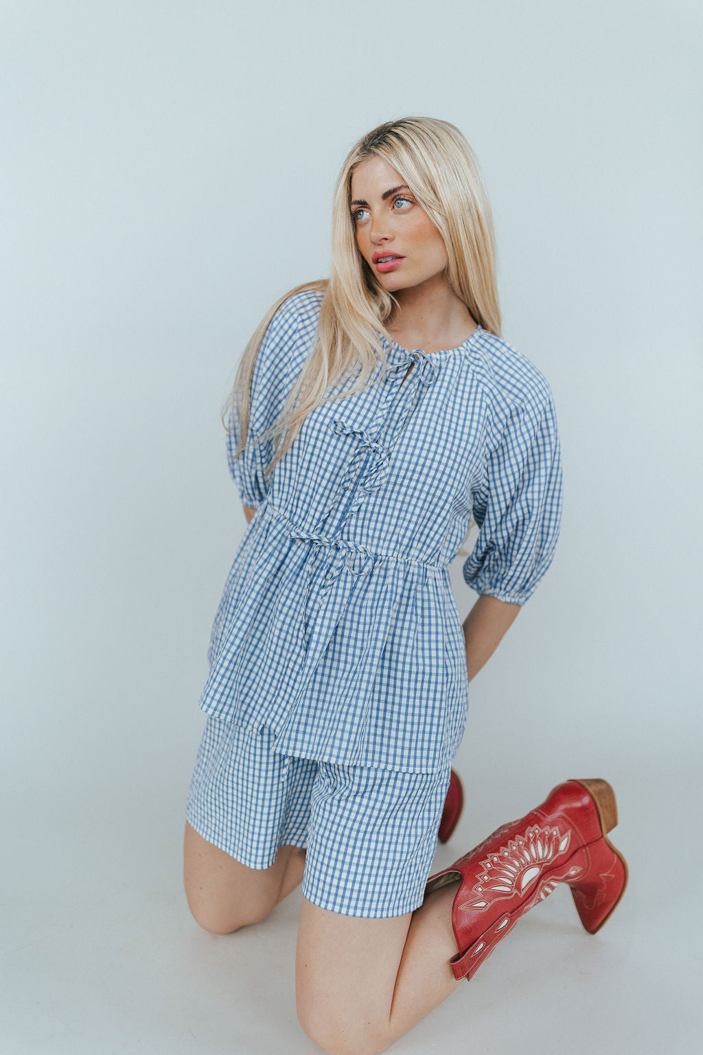 Blueberry Fields Gingham Tie Top