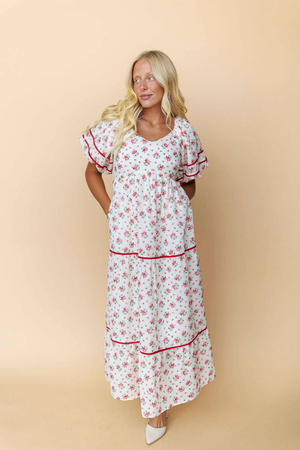 Margaret Floral Dress in Red