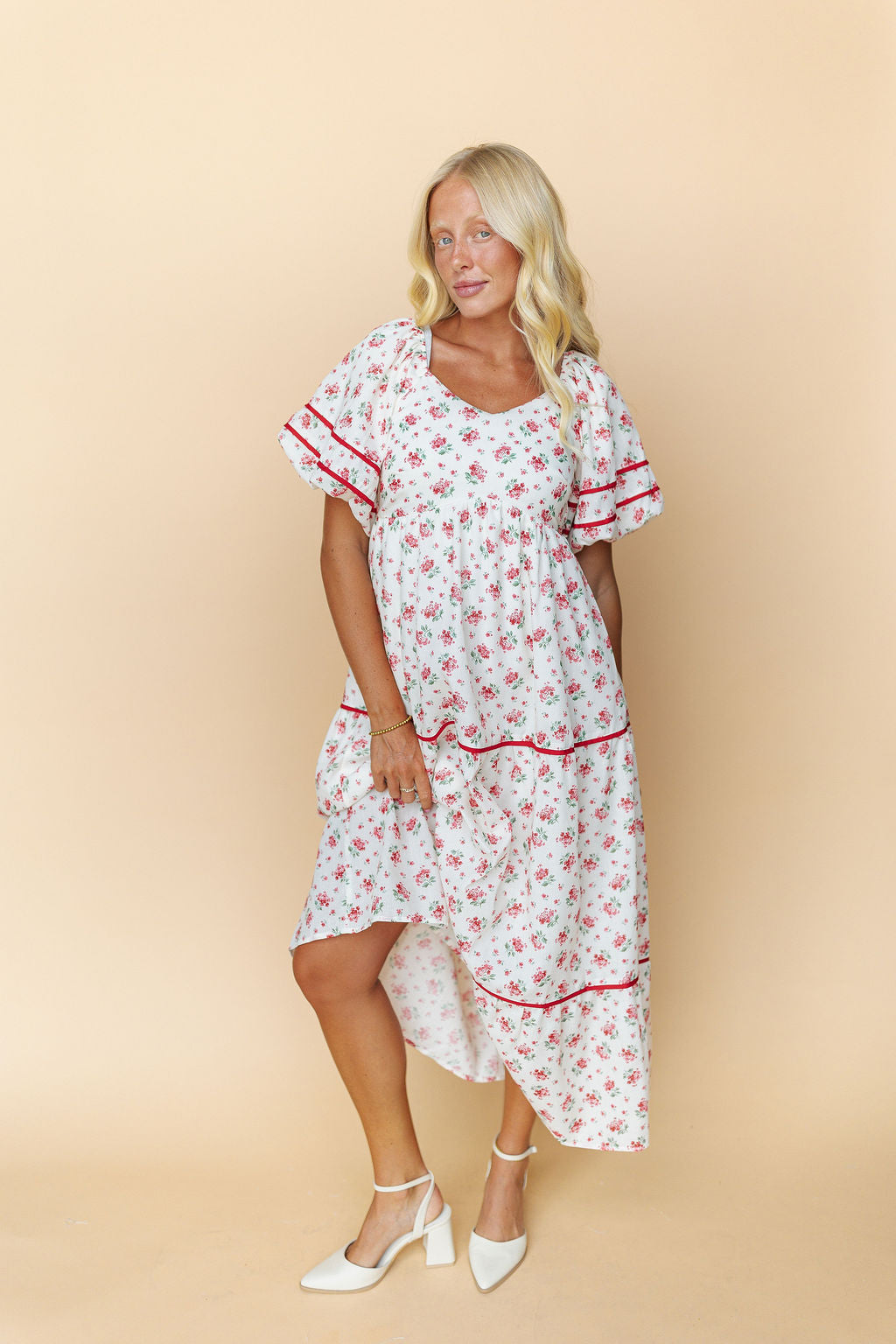 Margaret Floral Dress in Red Main image