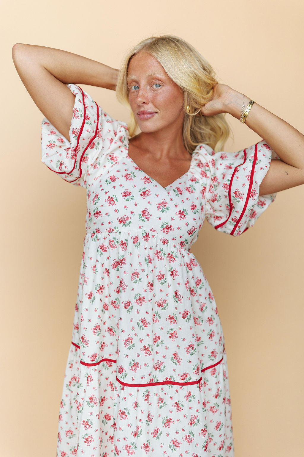 Margaret Floral Dress in Red Secondary image