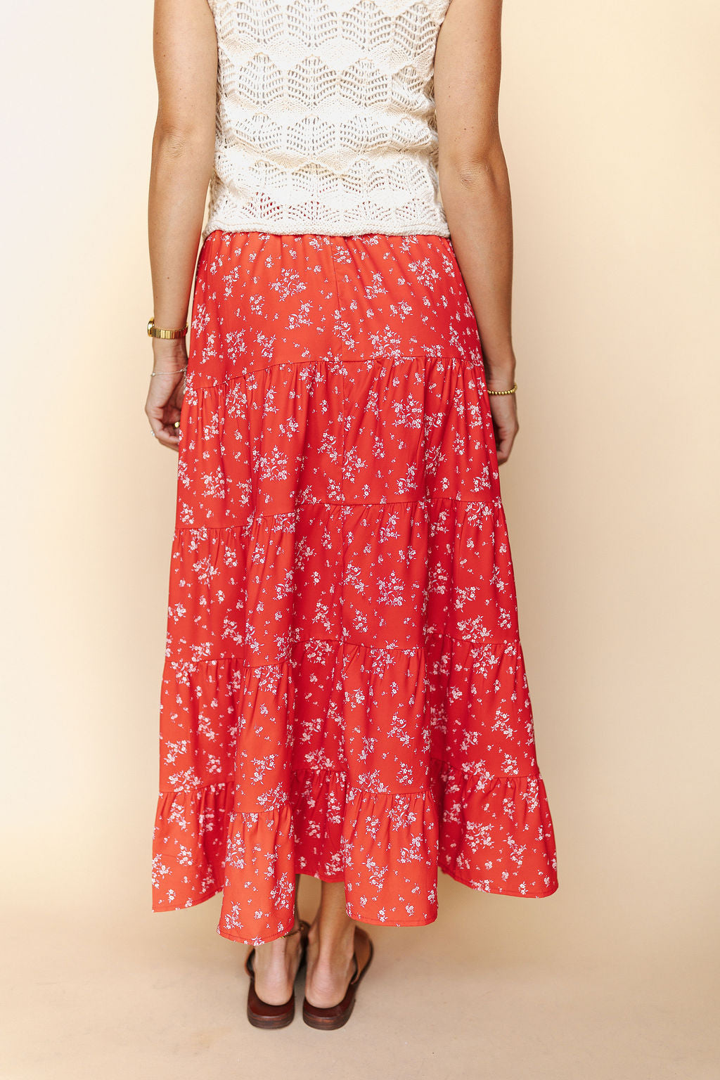 FINAL SALE - Cherry Blossom Maxi Skirt in Red