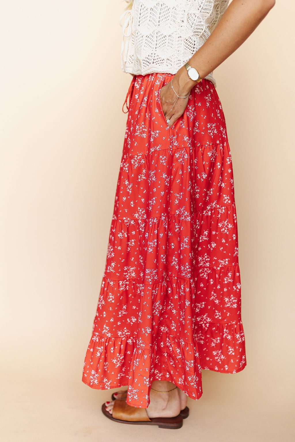 FINAL SALE - Cherry Blossom Maxi Skirt in Red