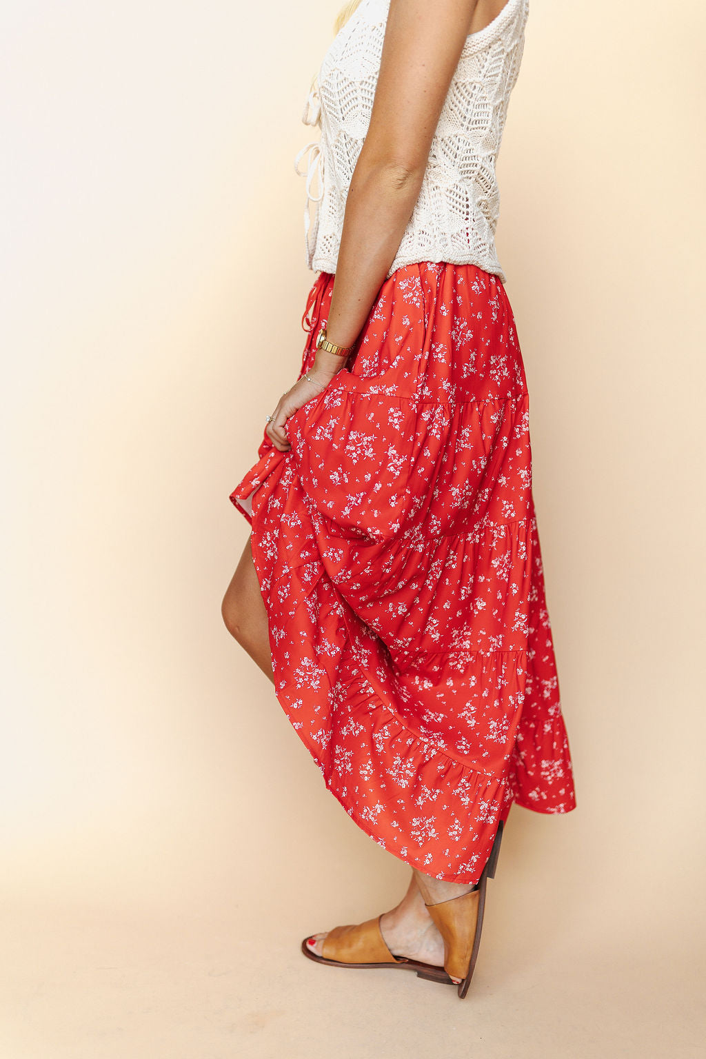 FINAL SALE - Cherry Blossom Maxi Skirt in Red