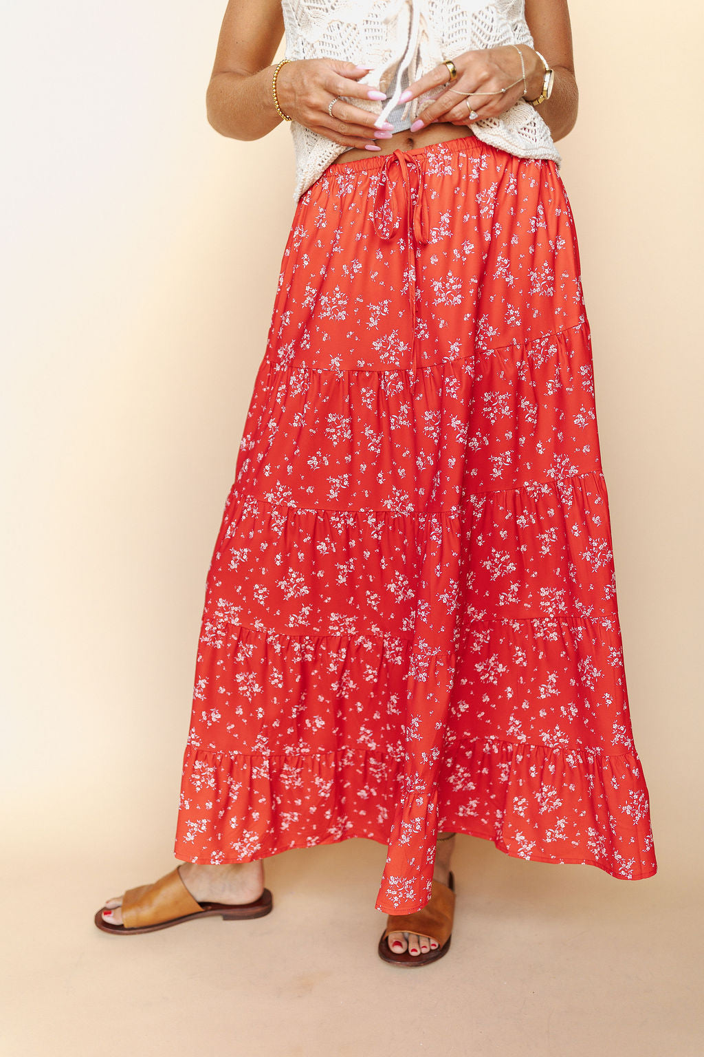 FINAL SALE - Cherry Blossom Maxi Skirt in Red