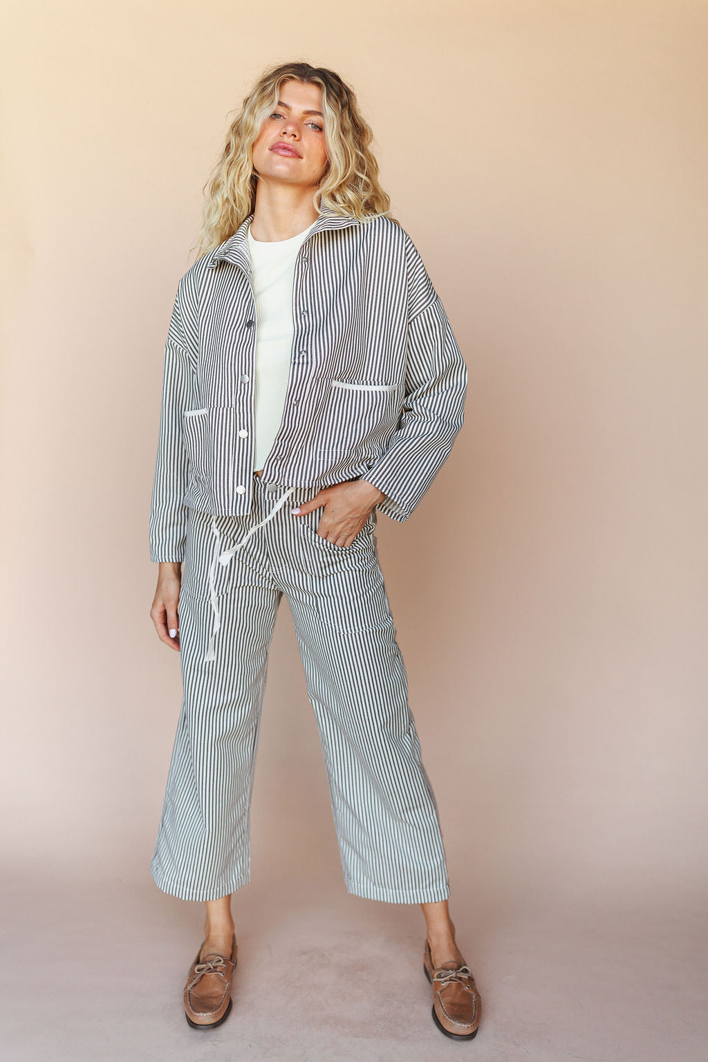 FINAL SALE - Casey Pinstripe Jacket in Mocha