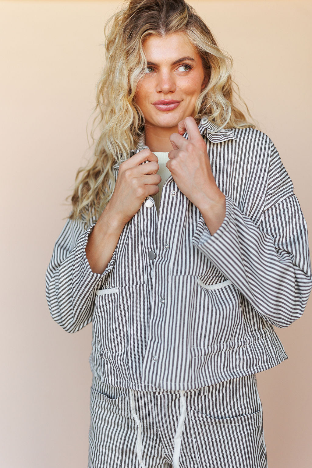 FINAL SALE - Casey Pinstripe Jacket in Mocha