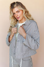 FINAL SALE - Casey Pinstripe Jacket in Mocha