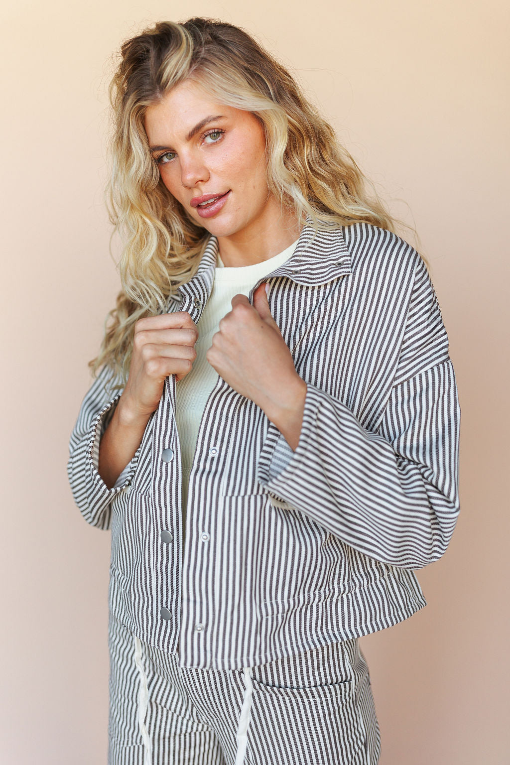 FINAL SALE - Casey Pinstripe Jacket in Mocha