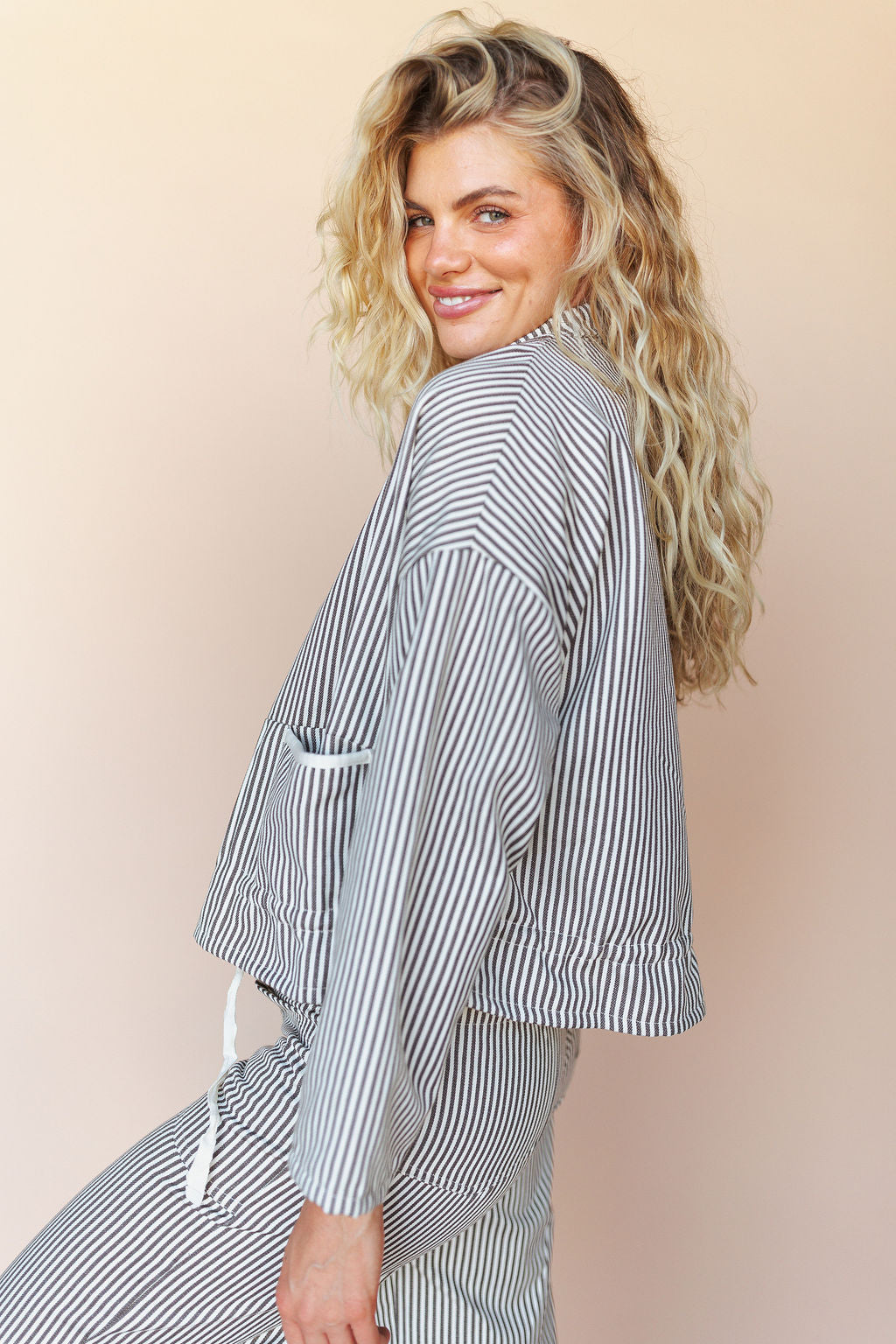 FINAL SALE - Casey Pinstripe Jacket in Mocha