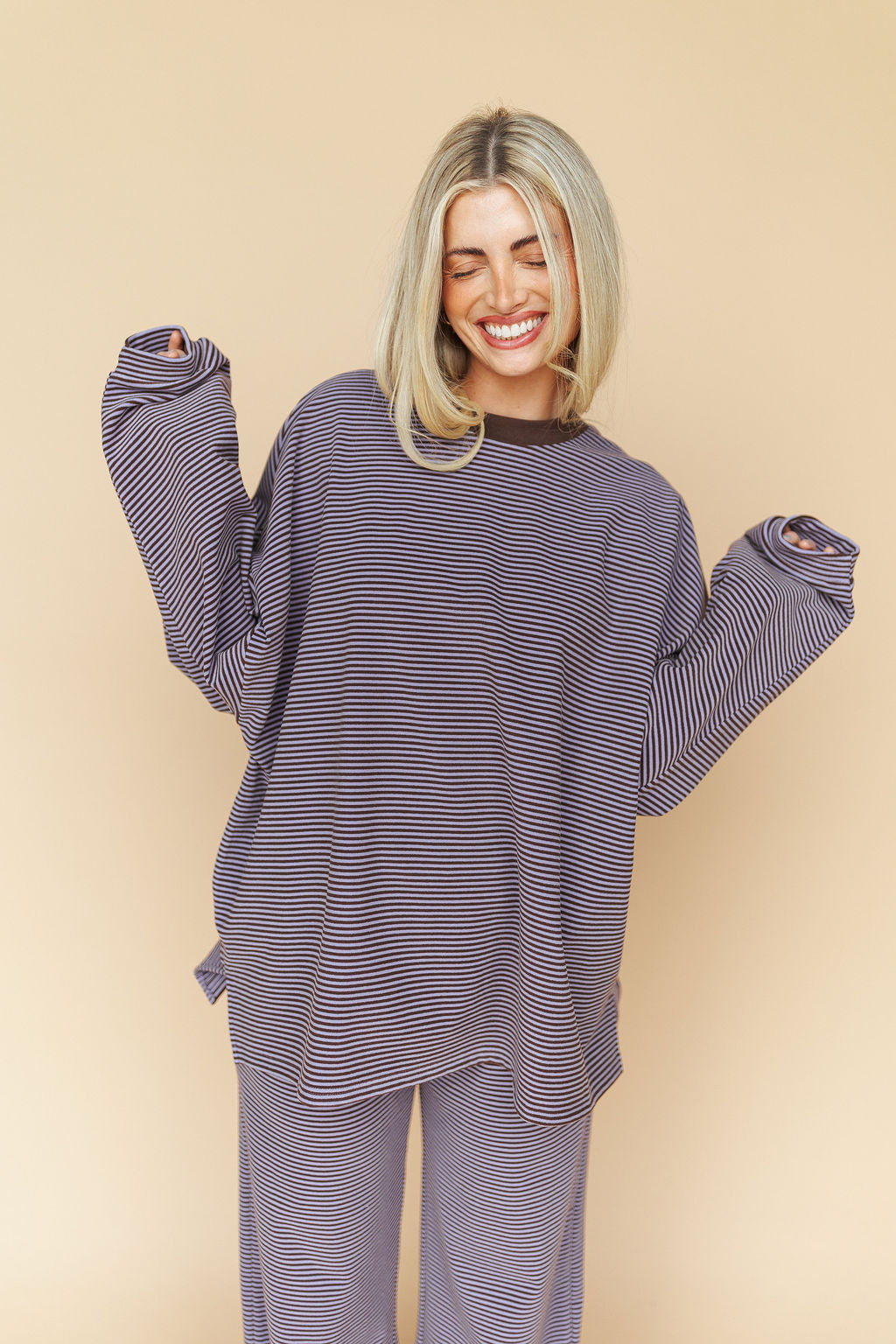 Porter Fleece Stripe Top in Lavender