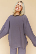 Porter Fleece Stripe Top in Lavender