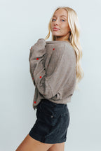 FINAL SALE - Piper Embroidered Cardigan in Mocha