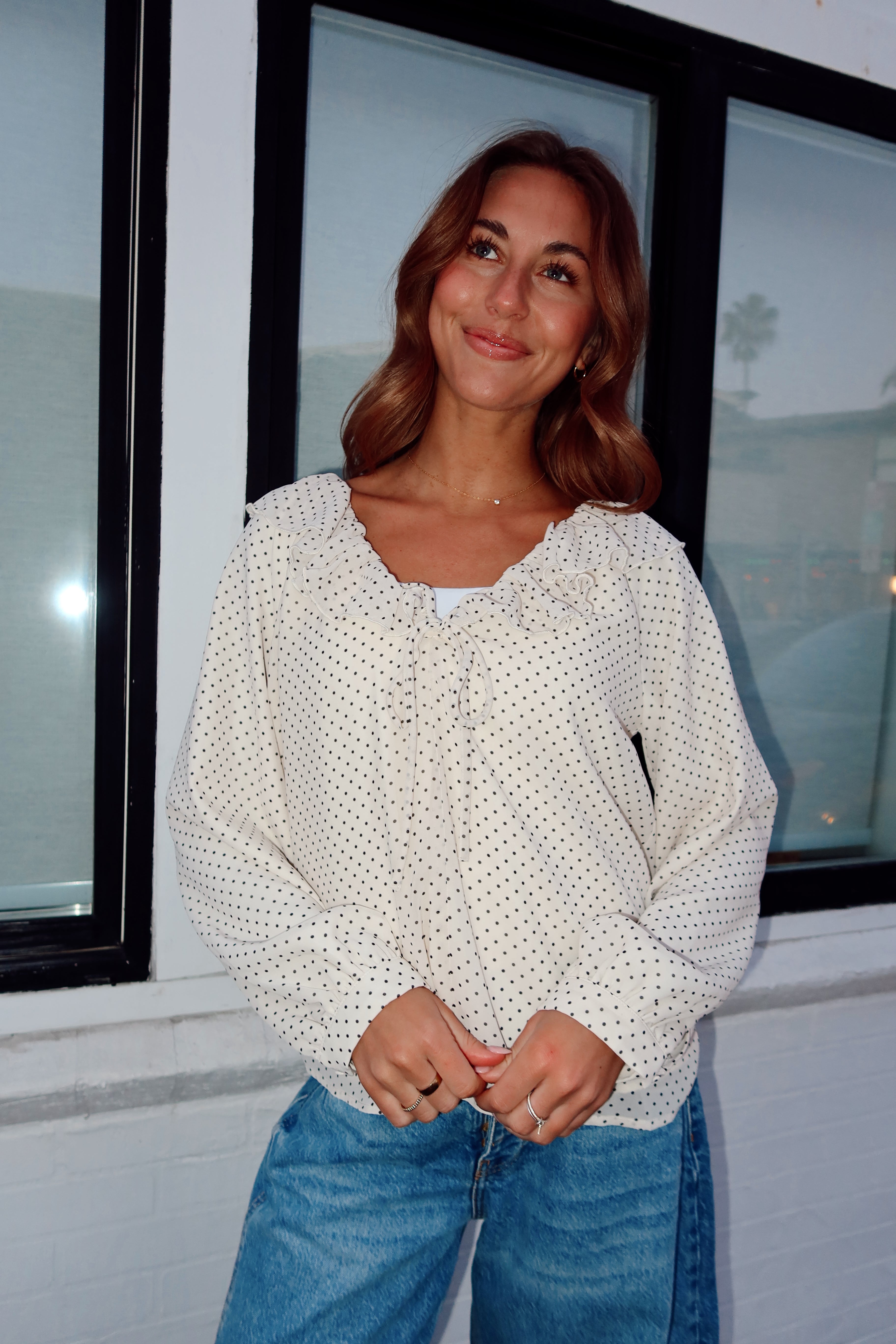 Cherie Polka Dot Ruffle Top – Henly