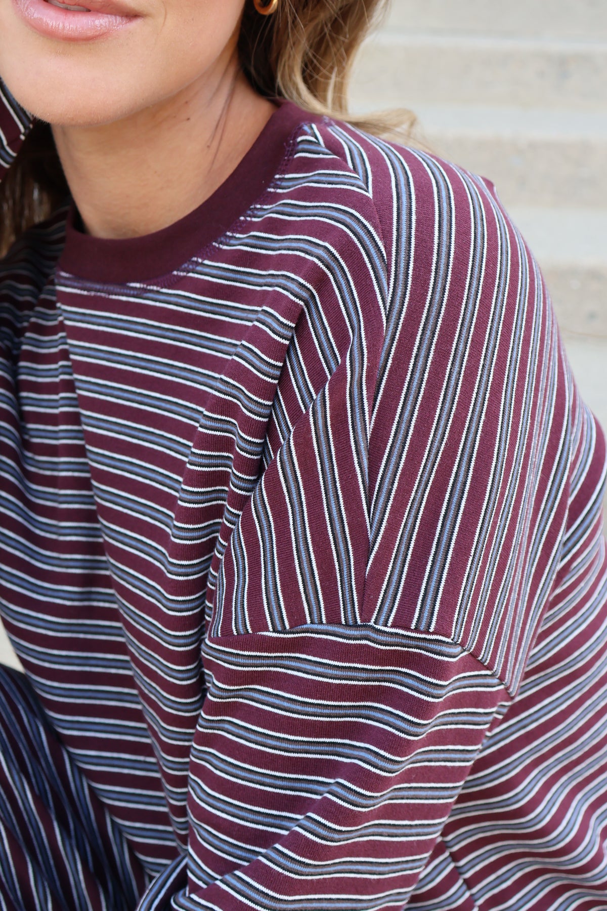 Carson Stripe Long Sleeve in Wine Main image