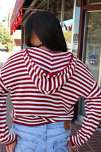 Zip Up Stripe Hoodie in Red