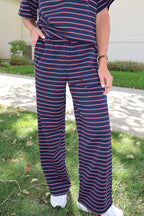 Terry Stripe Pants in Navy