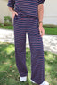 Terry Stripe Pants in Navy