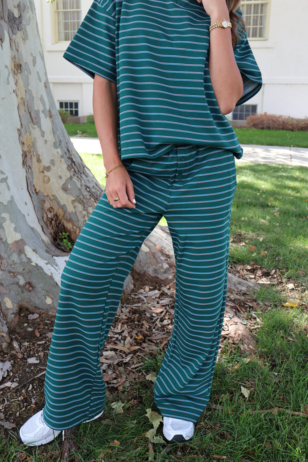 Terry Stripe Pants in Hunter Green