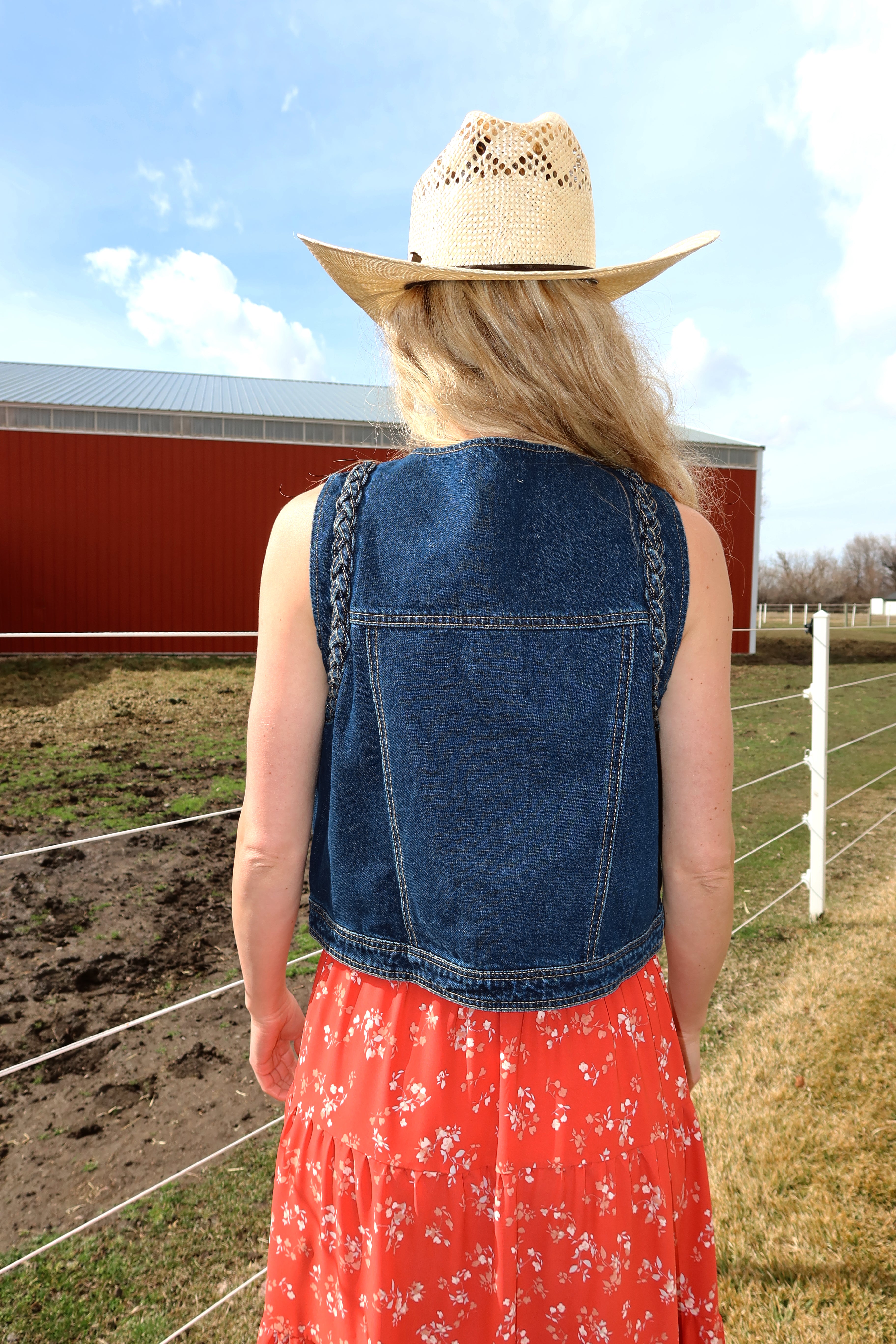 Mesa Braided Denim Vest in Dark Wash
