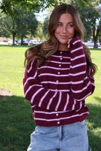 Piper Stripe Cardigan in Wine/Pink