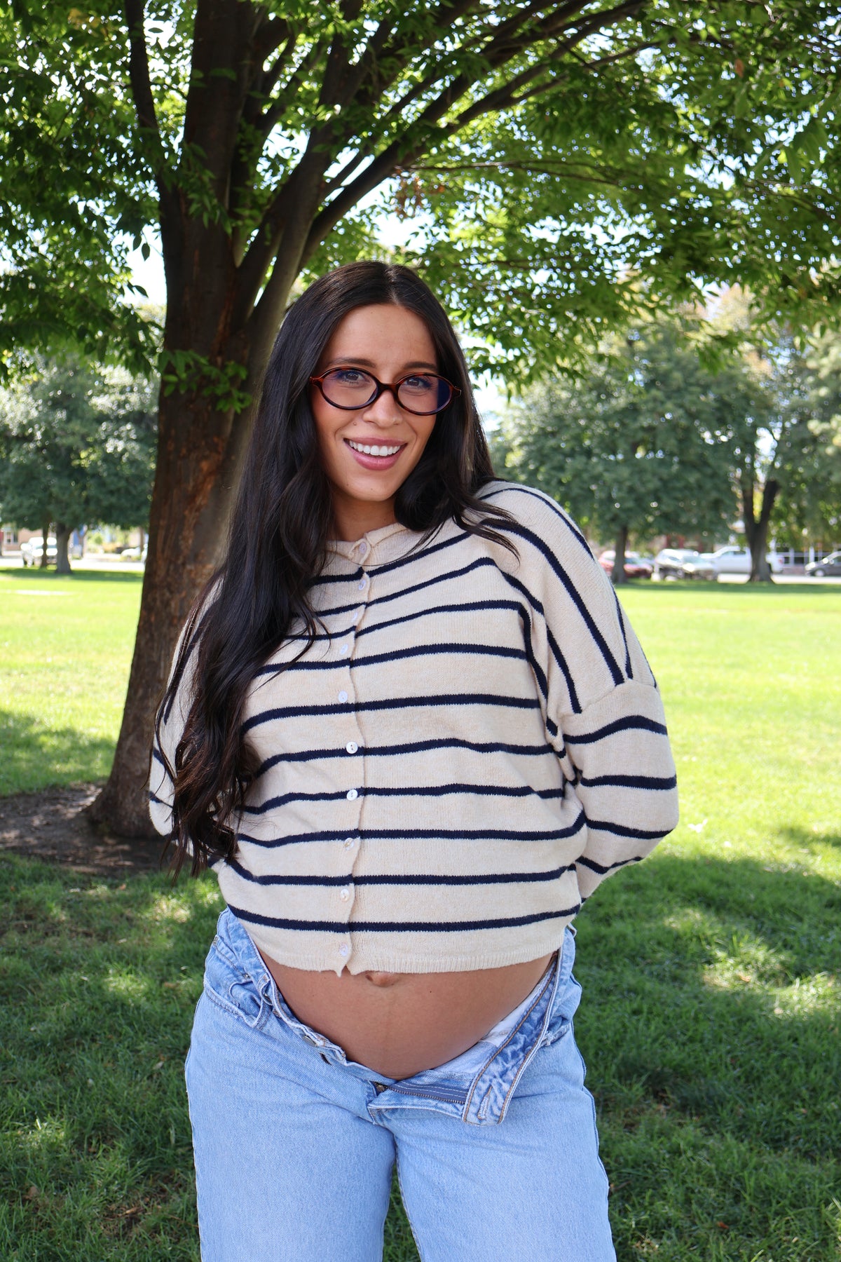 Piper Stripe Cardigan in Natural/Navy